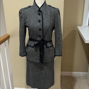 NWT Loft Black & Gray  Tweed Wool Blend Jacket & Skirt Suit Size 0